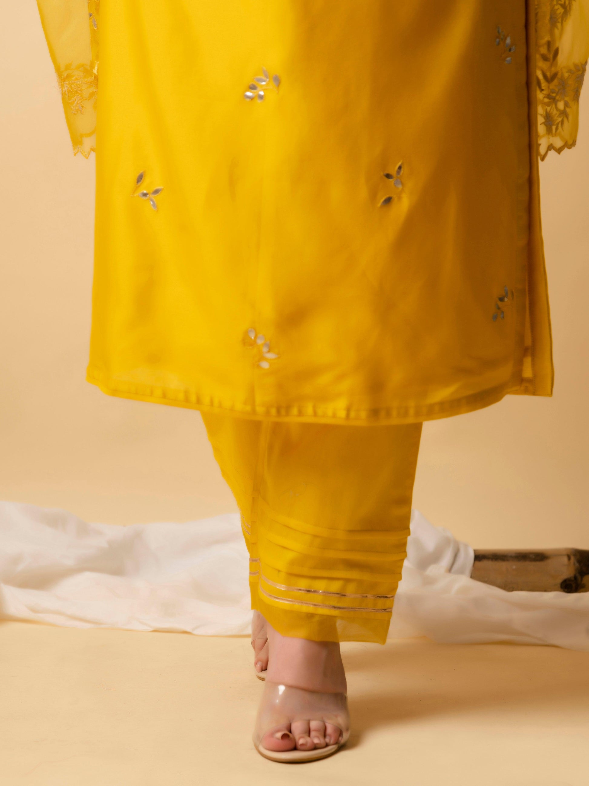 AM Jahangir Gota Kurta Set (Mustard)