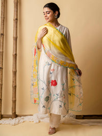 Floral Applique Pure Chanderi Kurta Set