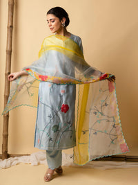 Floral Applique Pure Chanderi Kurta Set