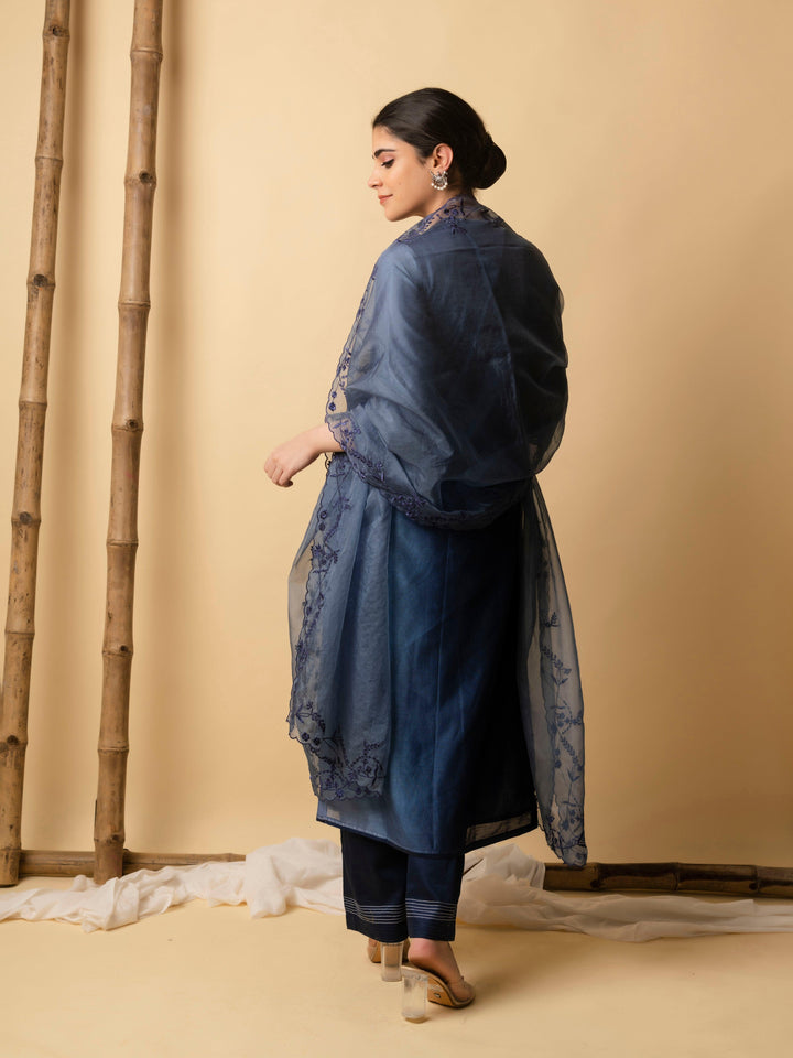 AM Leaf Applique Kurta Set (Midnight Blue)