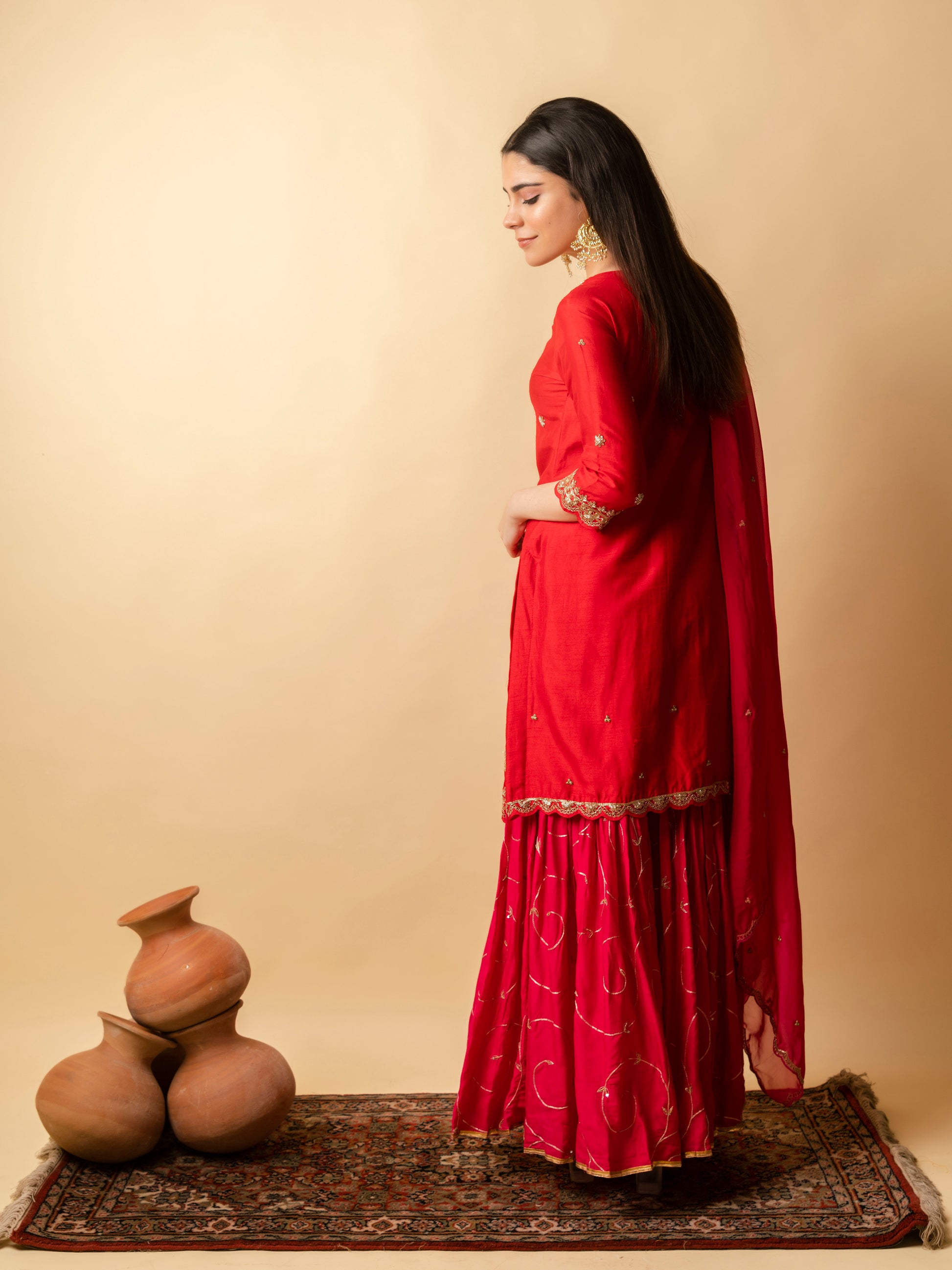 AM Dahliya Sharara Set (Berry Red)