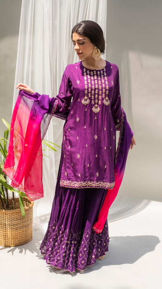 Chandbali Sharara Set (Purple)