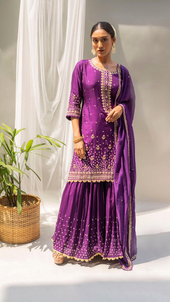 Gulmohar Sharara Set (Purple)