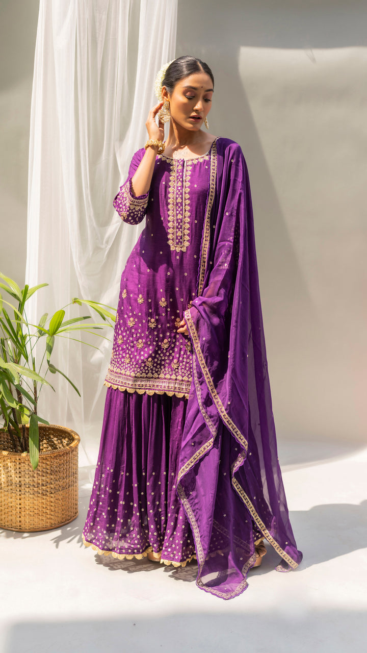 Gulmohar Sharara Set (Purple)