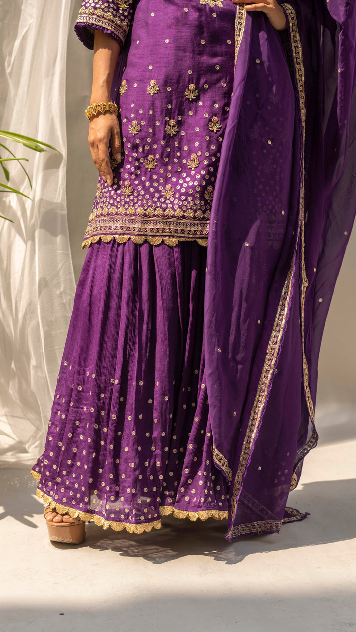 Gulmohar Sharara Set (Purple)