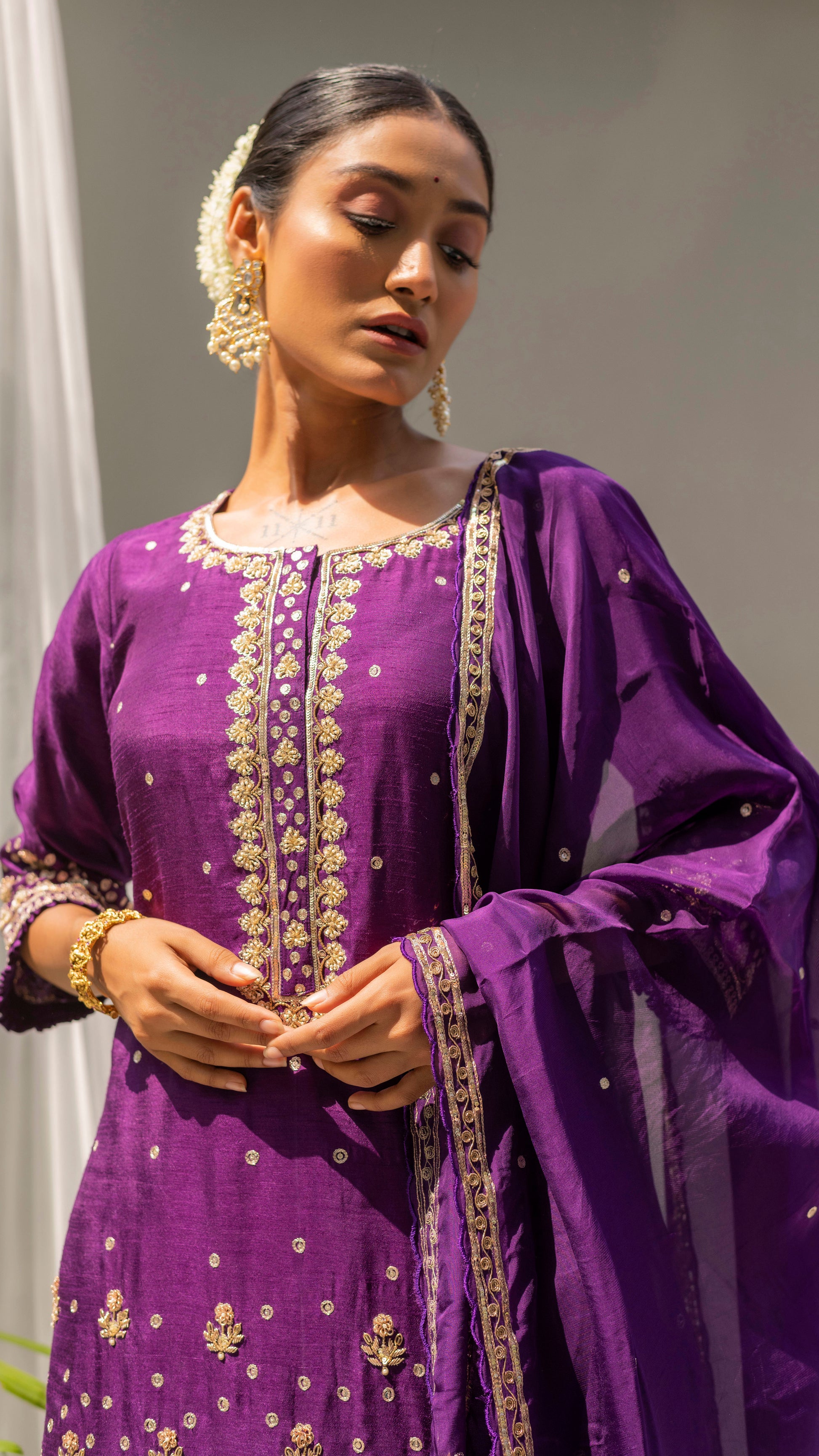 Gulmohar Sharara Set (Purple)