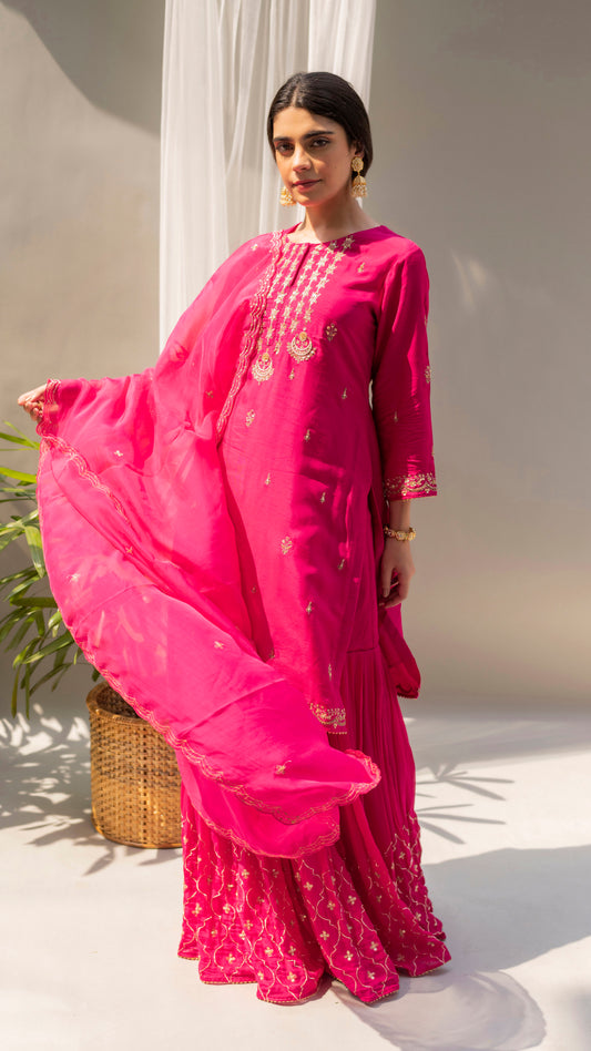 Chandbali Sharara Set (Fuchsia)