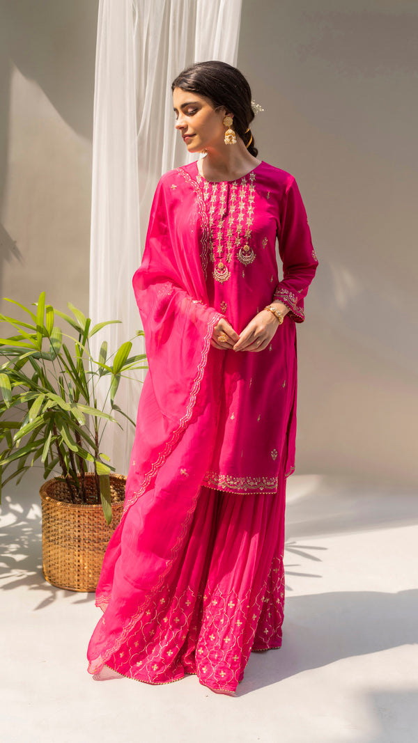 Chandbali Sharara Set (Fuchsia)