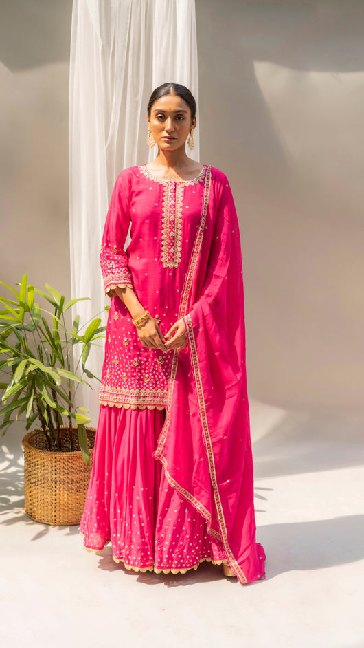 Gulmohar Sharara Set (Fuchsia)