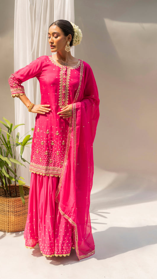 Gulmohar Sharara Set (Fuchsia)