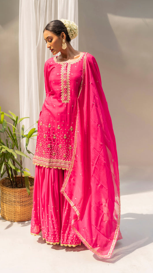 Gulmohar Sharara Set (Fuchsia)