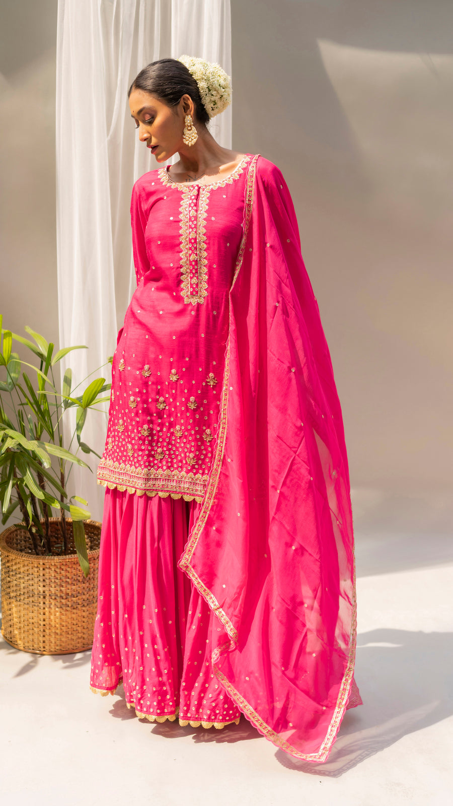Gulmohar Sharara Set (Fuchsia)