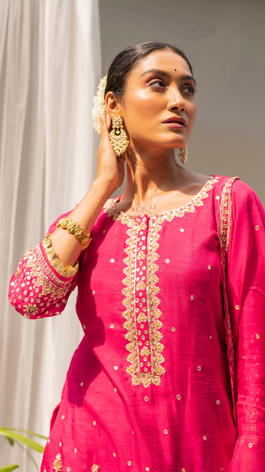 Gulmohar Sharara Set (Fuchsia)