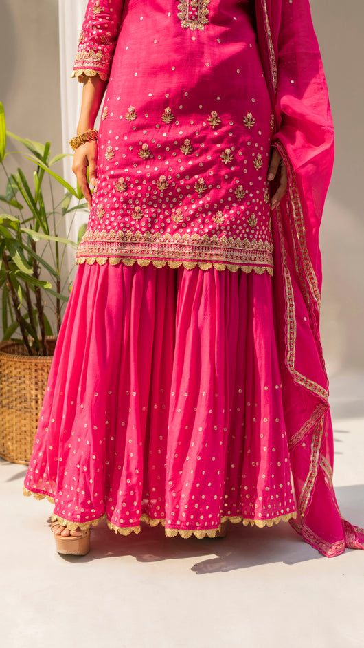 Gulmohar Sharara Set (Fuchsia)