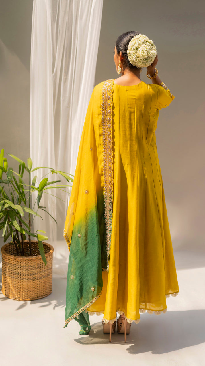 Dahliya Anarkali Set (Yellowish green)