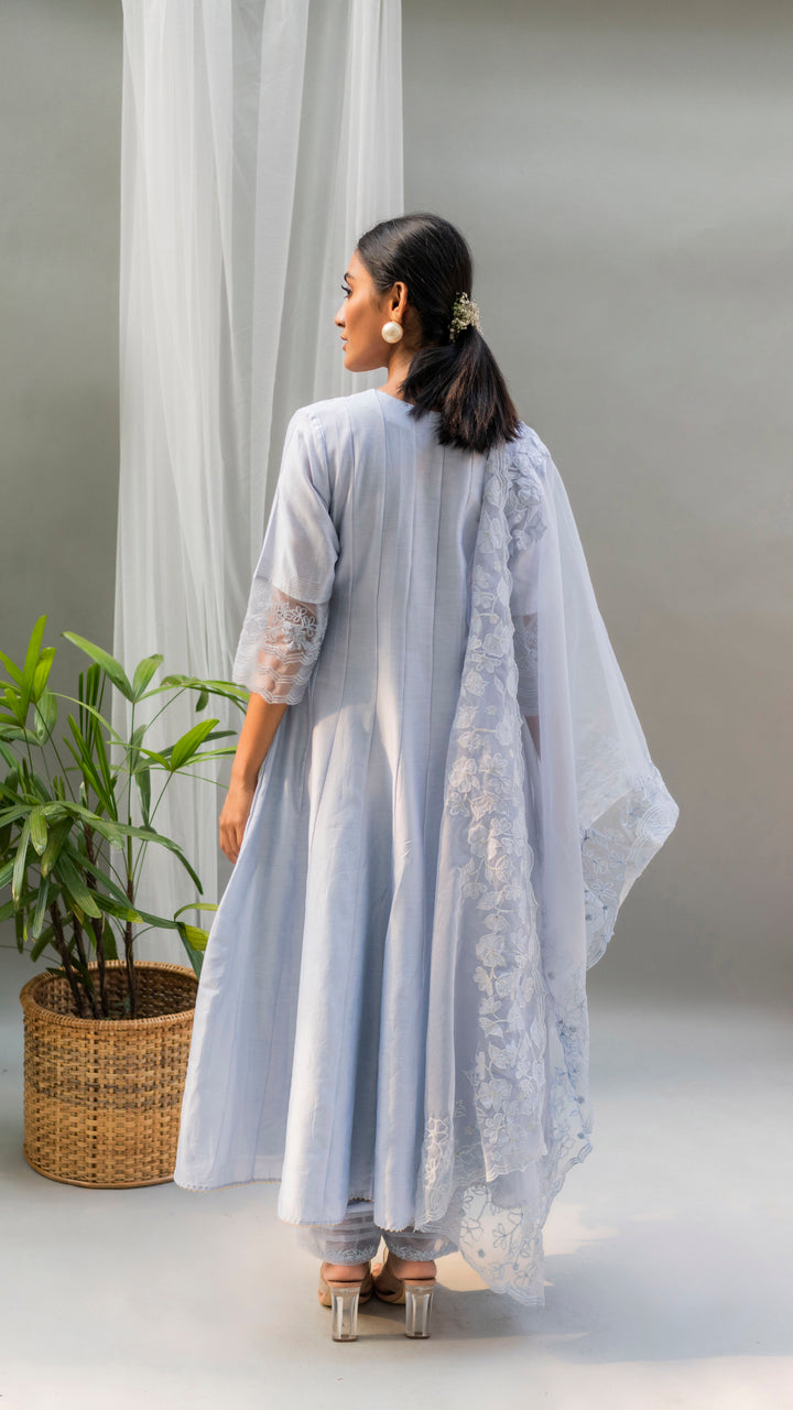 Nysa Applique Anarkali Set (Steel Blue)