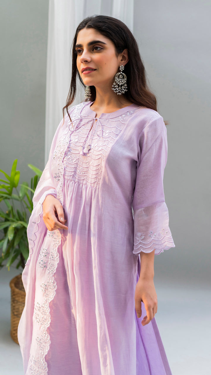 Saadgi A-line Kurta Set (Lavender)