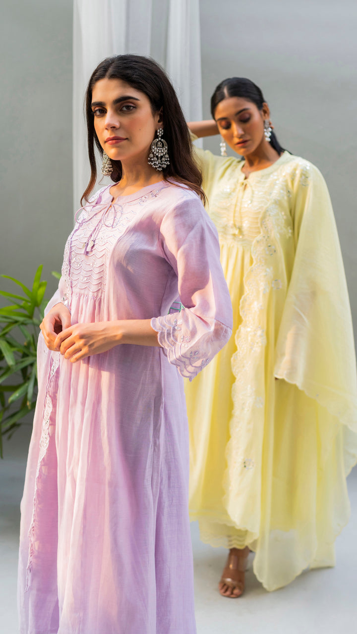 Saadgi A-line Kurta Set (Lavender)
