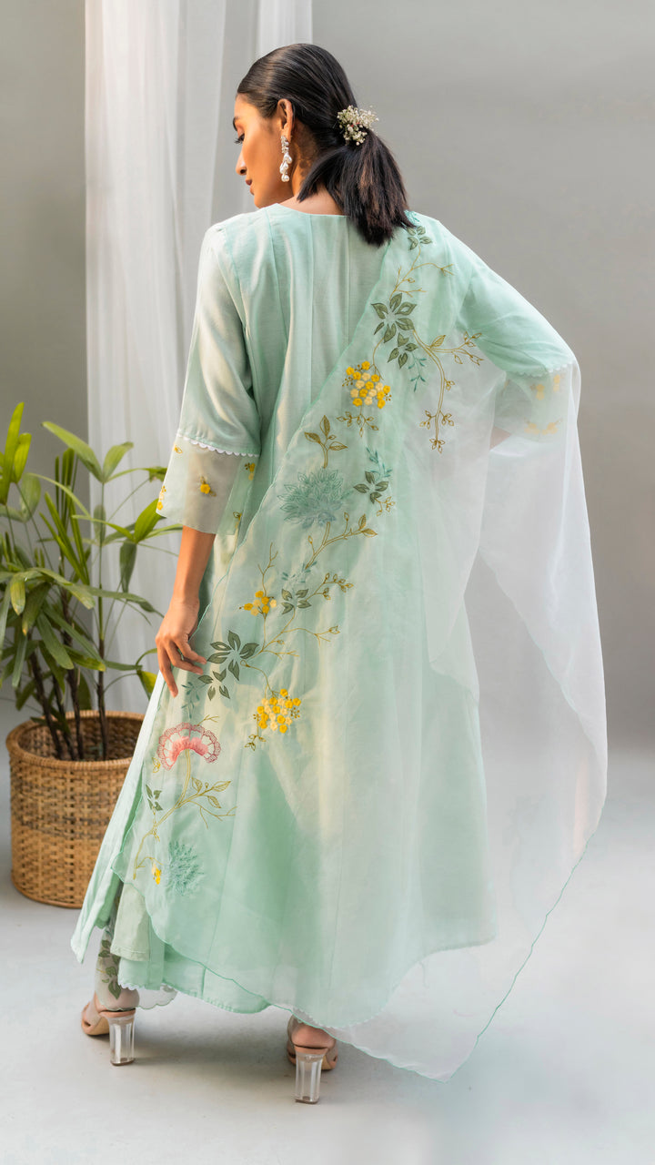 Seher A-line Kurta Set (Aqua Green)