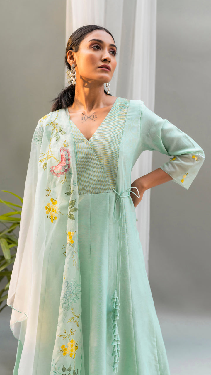 Seher A-line Kurta Set (Aqua Green)