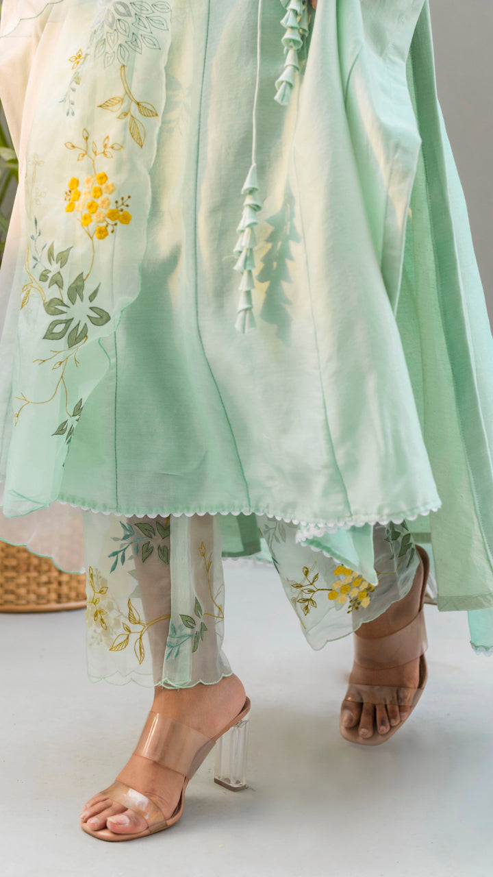 Seher A-line Kurta Set (Aqua Green)