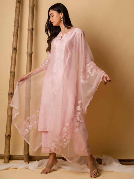 AM Applique Kurta Set (Blush Pink)