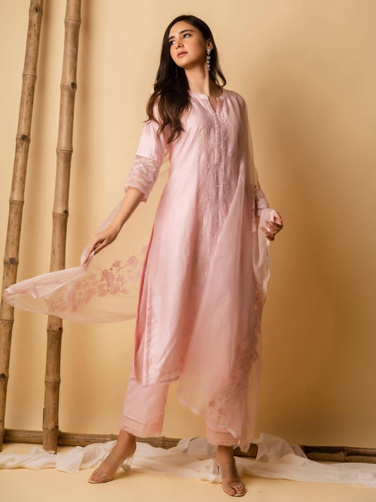 AM Applique Kurta Set (Blush Pink)