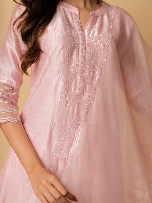 AM Applique Kurta Set (Blush Pink)