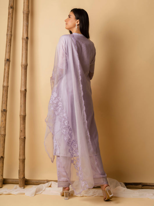 AM Applique Kurta Set (Lavender)