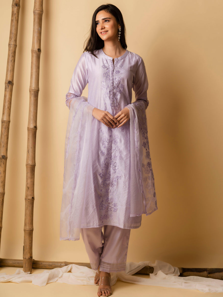 AM Applique Kurta Set (Lavender)