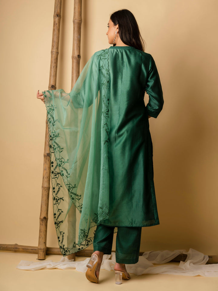 AM Leaf Applique Kurta Set (Emerald Green)
