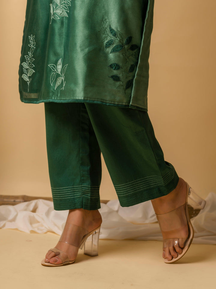 AM Leaf Applique Kurta Set (Emerald Green)