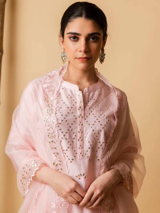 Gota-Cord Kurta Set (Millennial Pink) - AM
